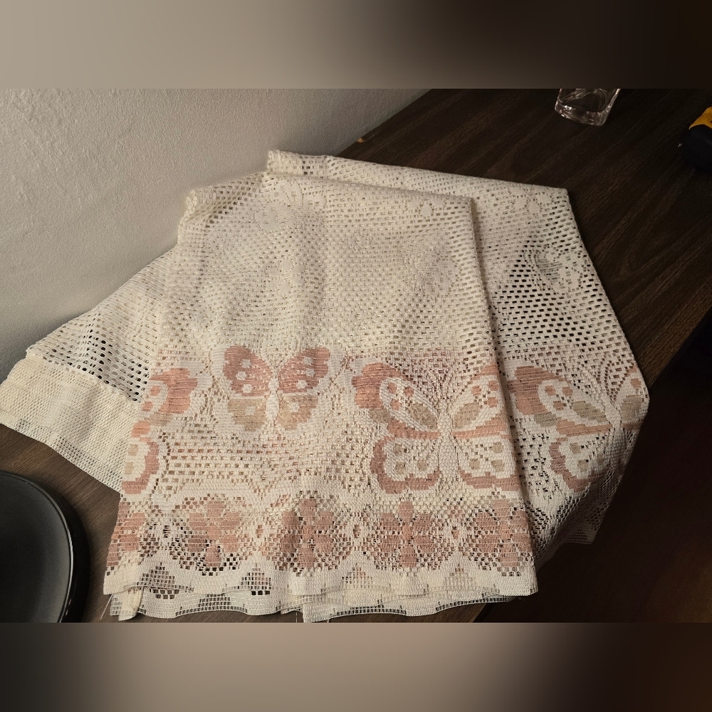 Sears Vintage Elegant Lace Butterfly Curtain Panels X 2 - Cream and Pink